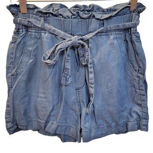 Thread & Supply Sz Small Blue Pull On Cloth Belt PaperBag Waist Chambray Shorts